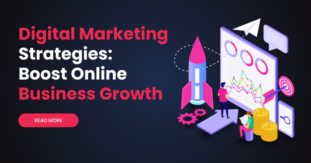 Digital marketing strategies concept with analytics, social media, and SEO icons